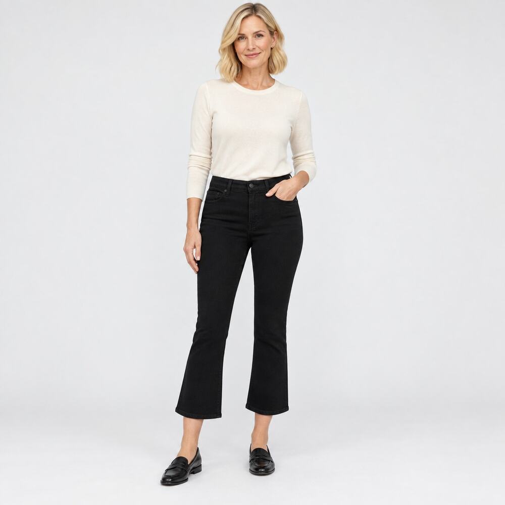 J.Crew Jeans WMNS 26 Black Mid Rise Flare Crop Stretch Denim Modern Minimalist